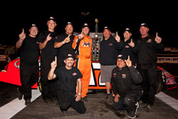 David Mayhew and team in the victory lane at Stockton 99 Speedway